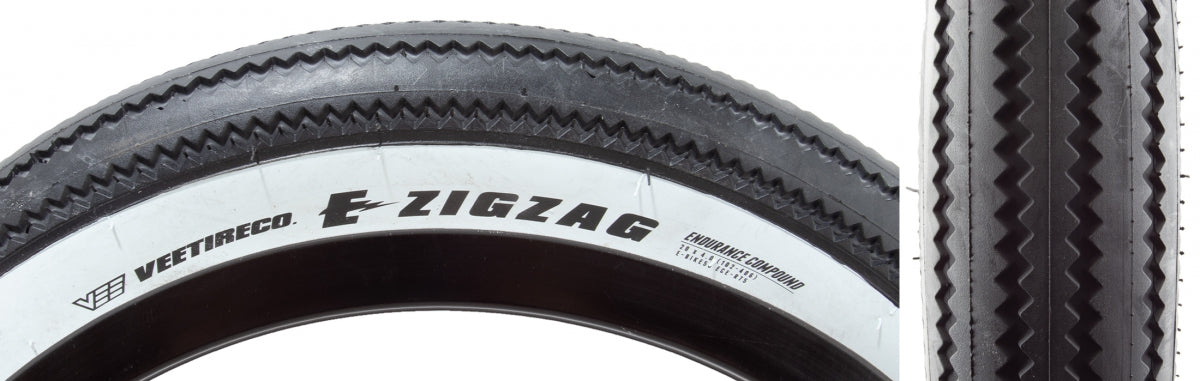 TIRE VEE ZIGZAG 20x4.0 BK/WH WIRE/26 ENDURO/OVER RIDE E50